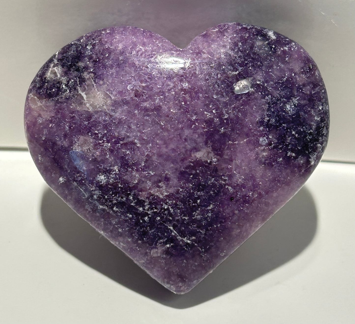 Lepidolite Crystal Gemstone Heart Palm Stone Carving