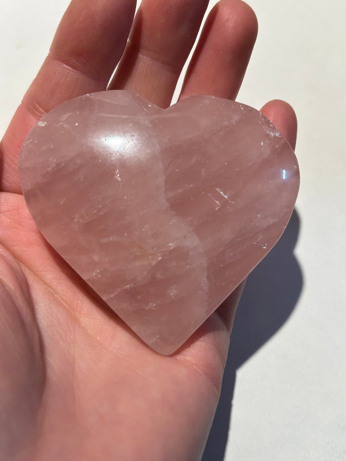 Rose Quartz Heart Palm Stone Crystal Carved