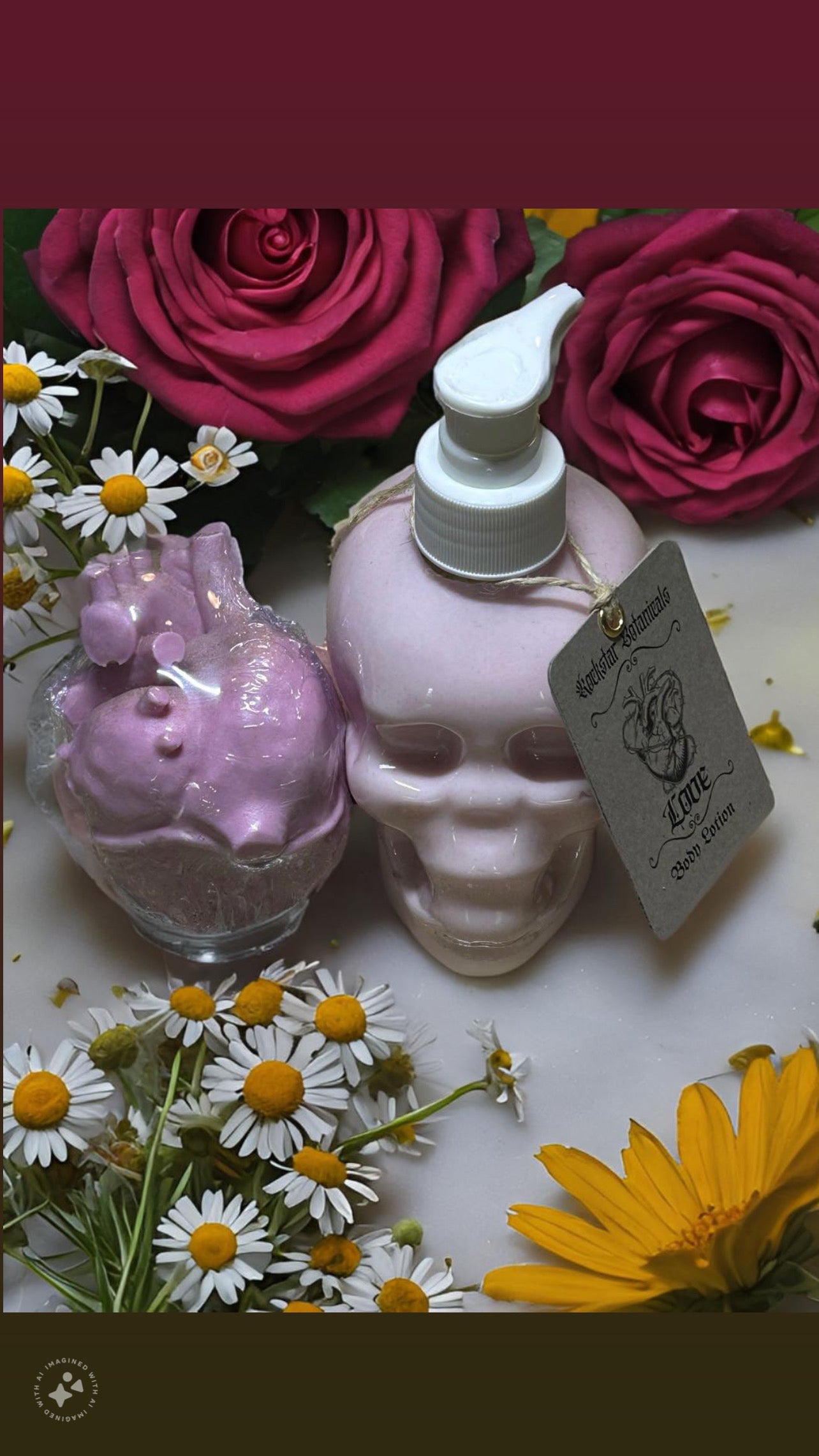 "Love" Rose & Chamomile Lotion & Soap Bundle Skull Bottle Anatomical Bar