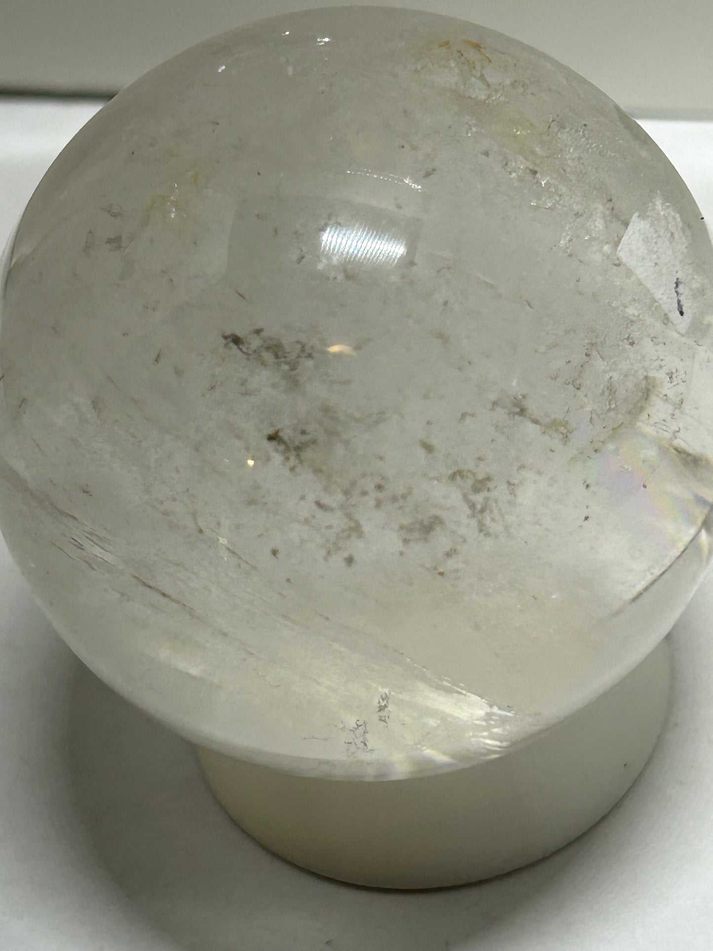 2” Clear Quartz Sphere Carving With Inclusions Rainbows Crystal