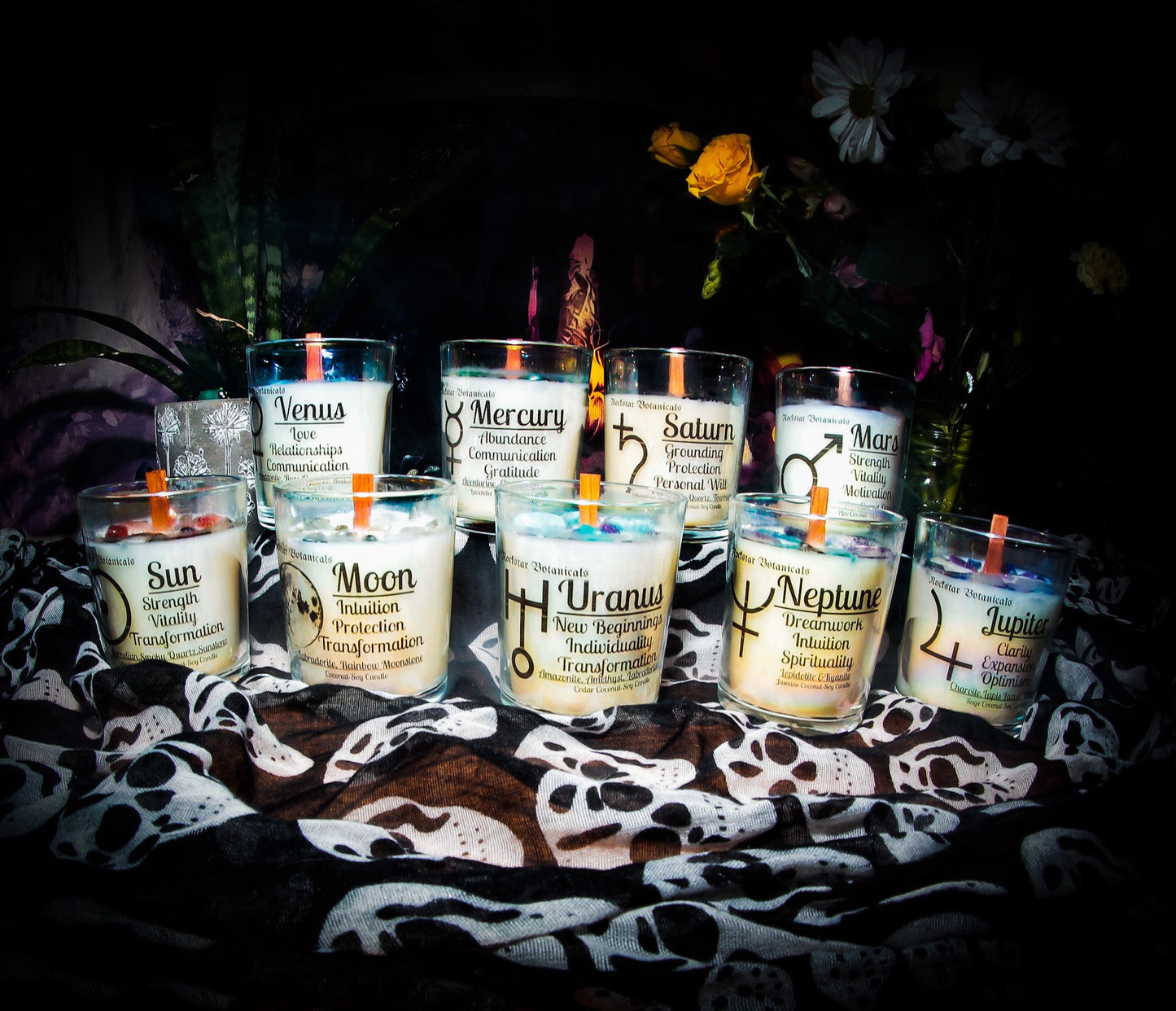 Planetary Candles with Crystals & Crackling Wood Wicks