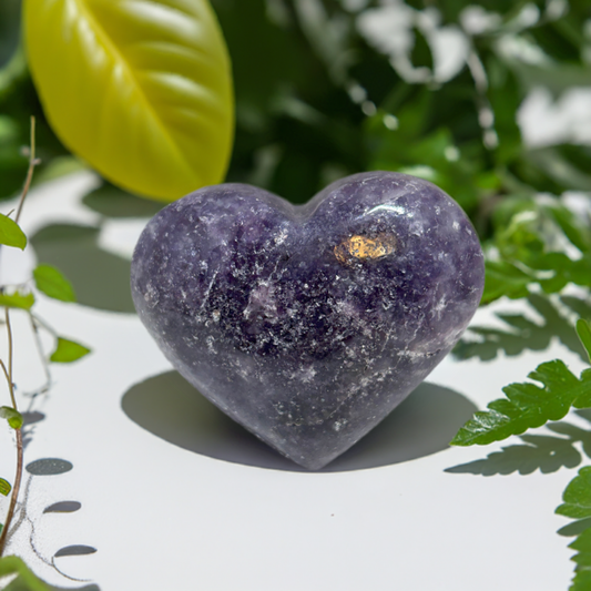 Lepidolite Crystal Gemstone Heart Palm Stone Carving