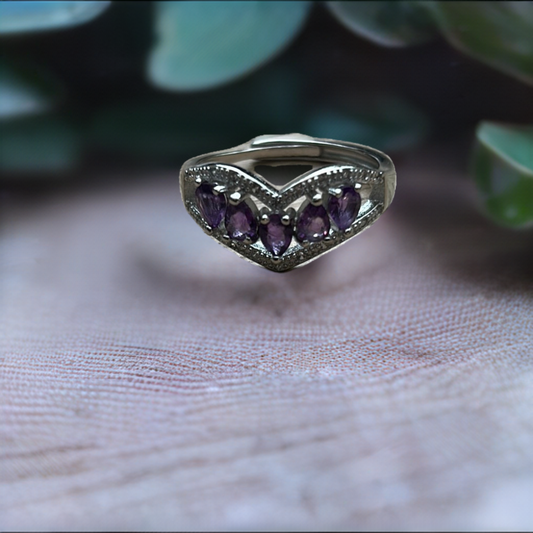 Amethyst Adjustable Crystal Ring Jewelry 925