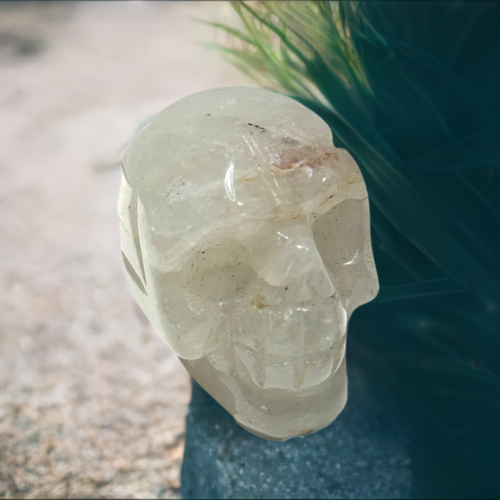 2” Clear Quartz Skull Carving With Inclusions Crystal