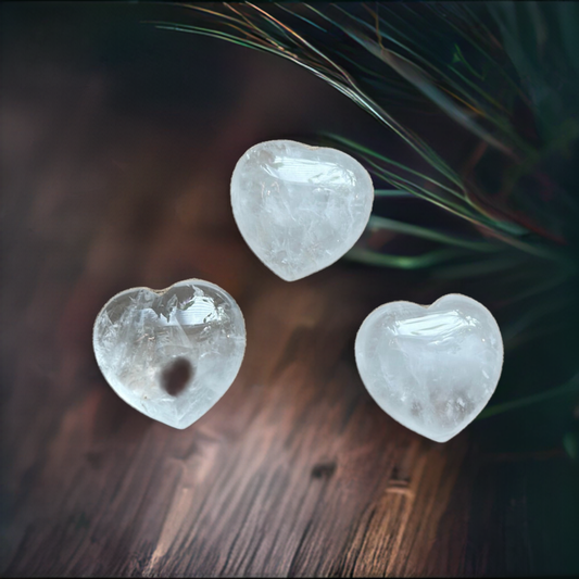 Puffy Clear Quartz Heart Palm Stone Crystal Carved Small 1"