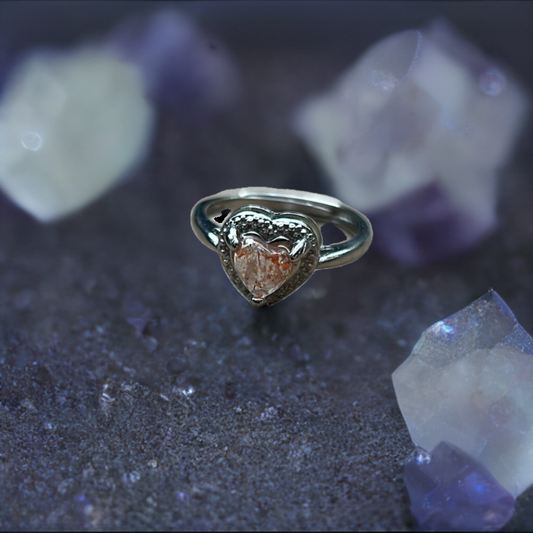 Sunstone Heart Adjustable Crystal Ring Jewelry 925