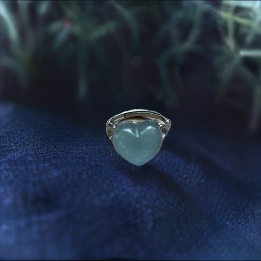 Aquamarine Heart Adjustable  Ring 925