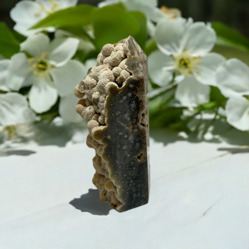 Ocean Jasper Raw Druzy Bubble Tower Green Eyes Carving Stone Crystal