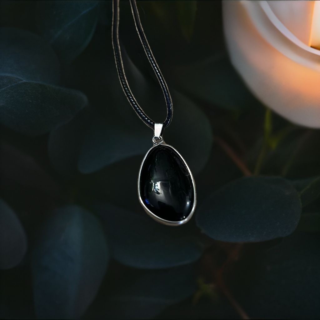 Obsidian Teardrop Pendant Necklace Gemstone Crystal