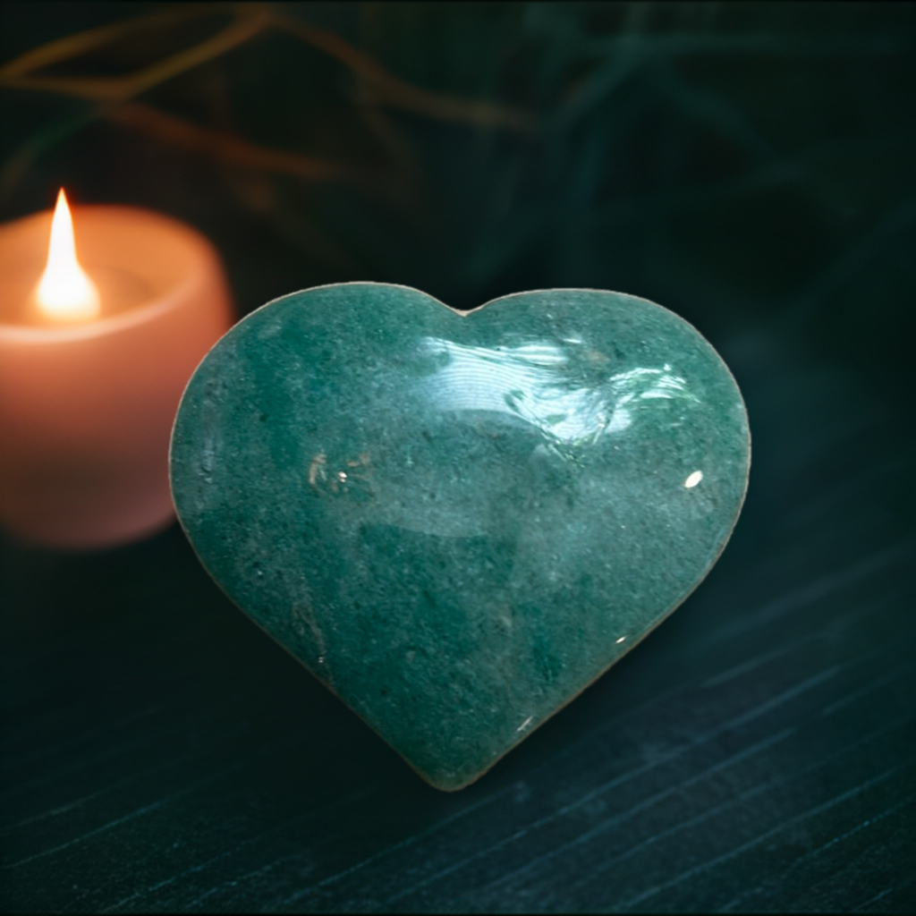 Green Aventurine Heart Palm Stone Carved Crystal  Meditation