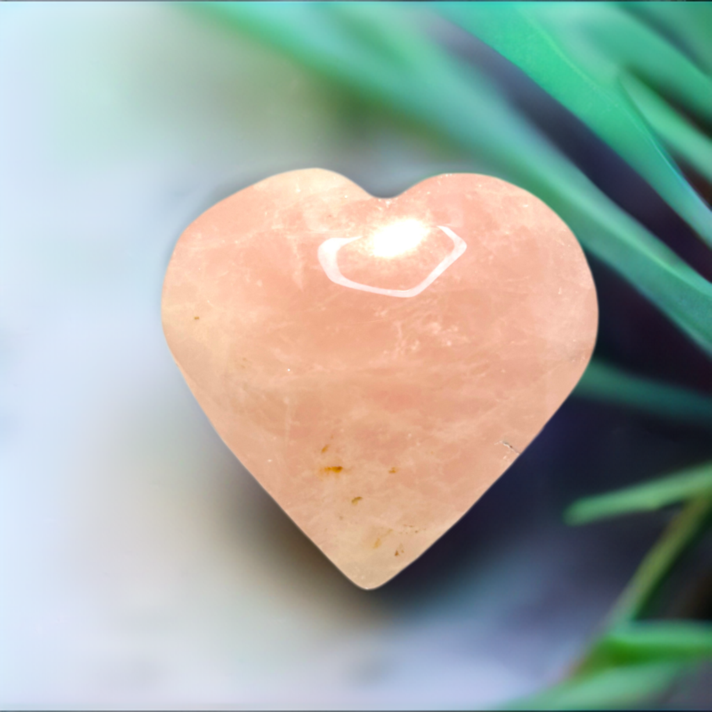 Rose Quartz Heart Palm Stone Crystal Carved