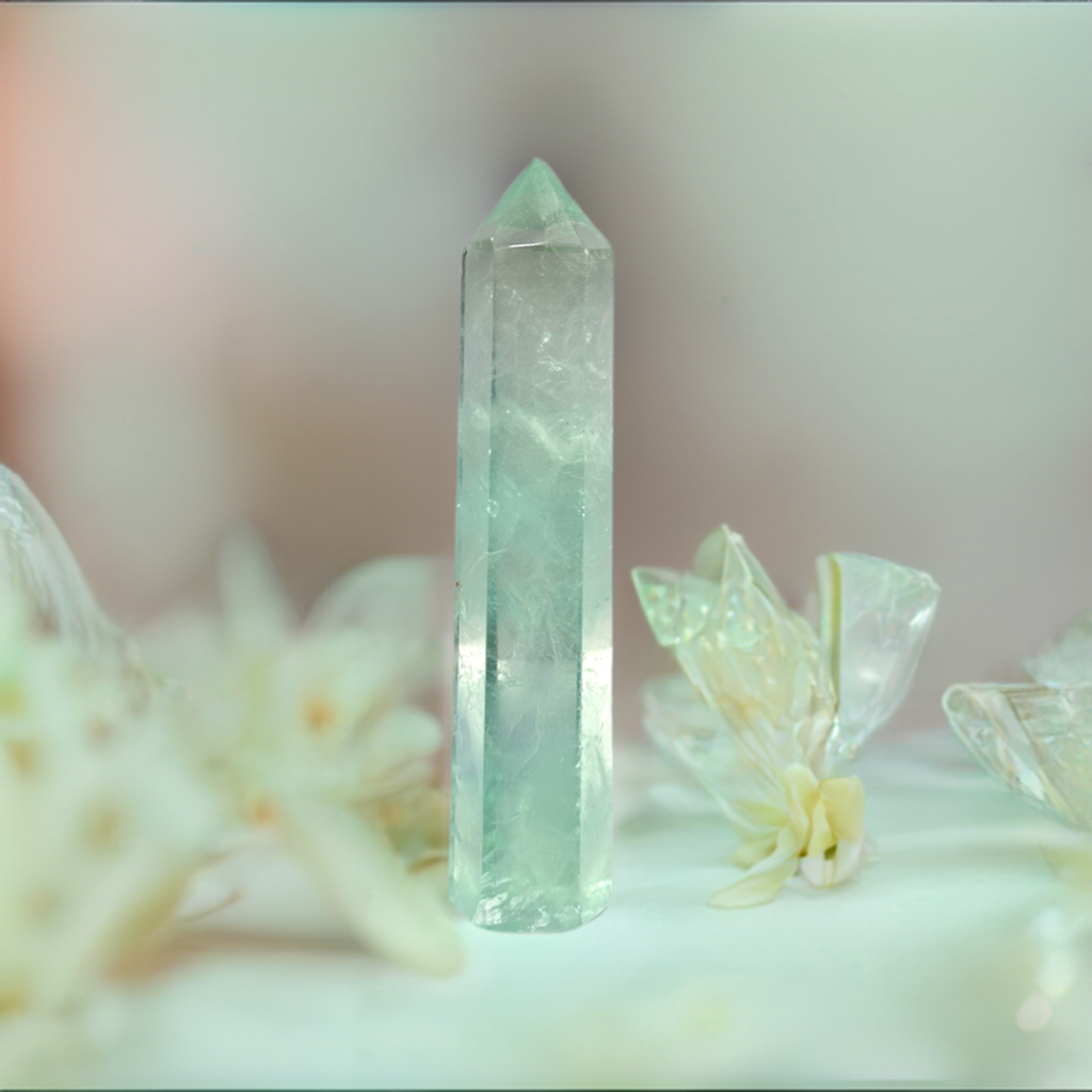 Light Green Flourite Polished Point Crystal Tower