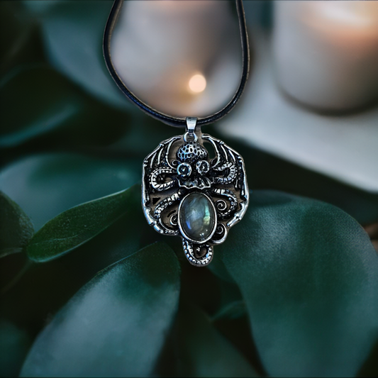 Labradorite Kraken Pendant Necklace On Braided Cord