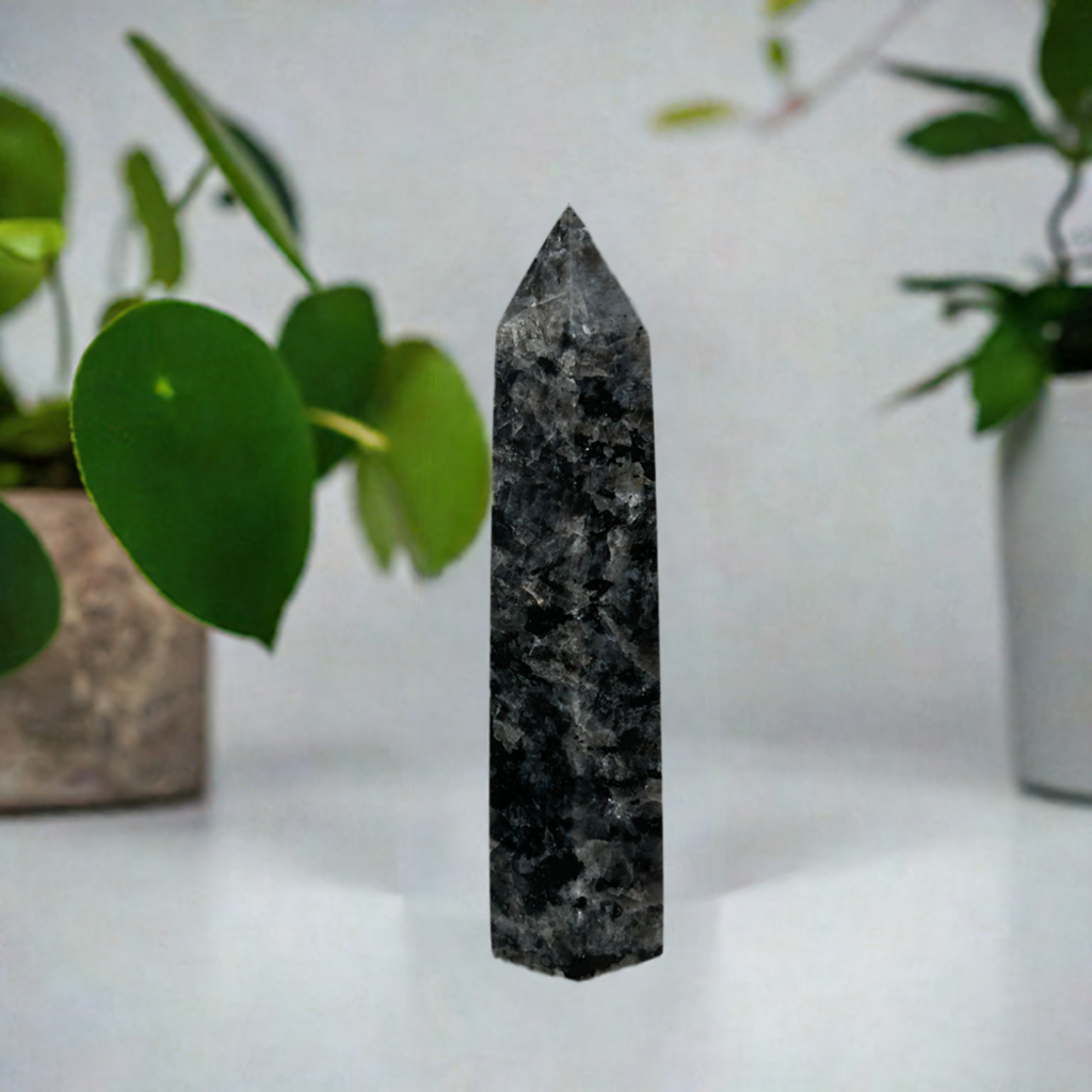 Larvikite Tower Crystal  Point Carved Polished Flash (B)