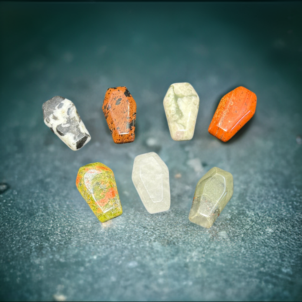 Crystal Gemstone Mini Coffin Carvings 1”