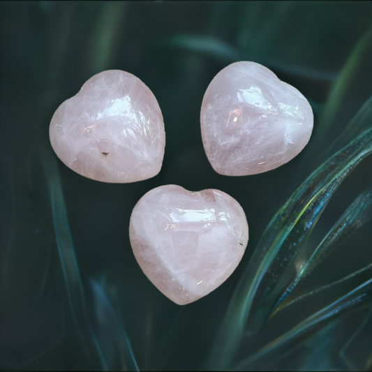 Puffy Rose Quartz Heart Palm Stone Crystal Carved Small 1.5"