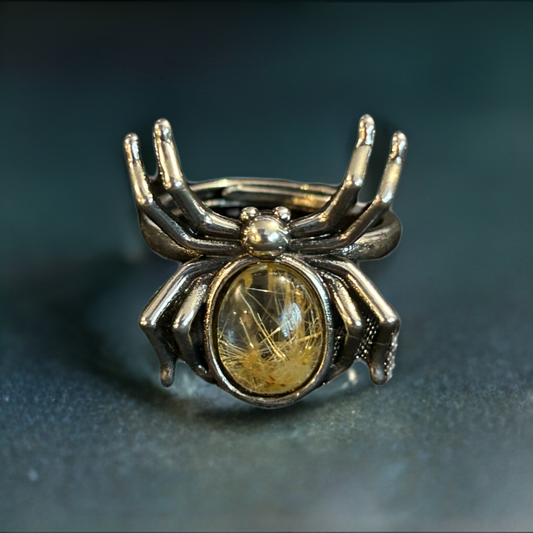 Golden Rutile Adjustable Spider Ring