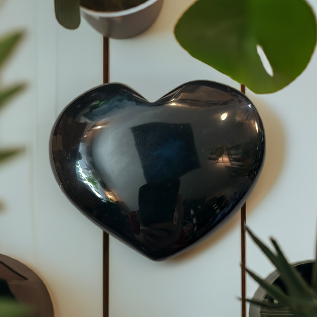 Rainbow Obsidian Heart Palm Crystal Carving