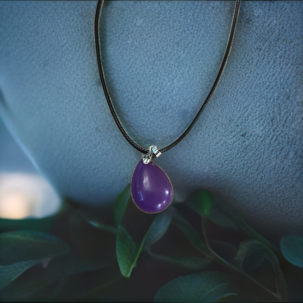 Purpurite Tear Drop Crystal Necklace on Braided Cord