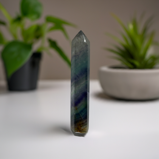 Rainbow Flourite Polished Point Tower Crystal (4)