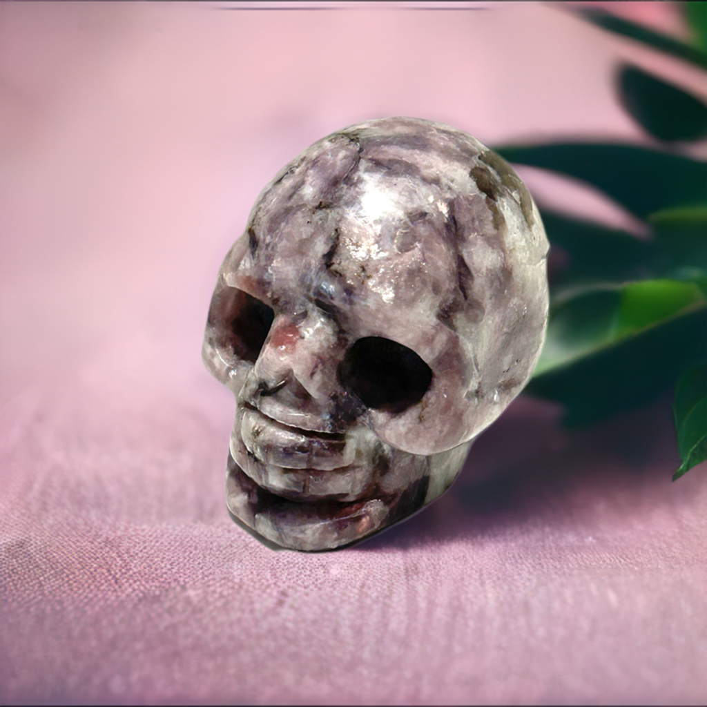 Lepidolite 2” Skull Gemstone Crystal Carving Mica Stone