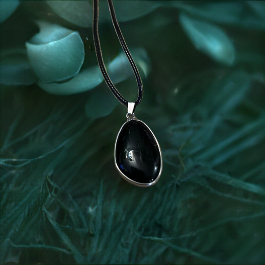 Obsidian Teardrop Pendant Necklace Gemstone Crystal