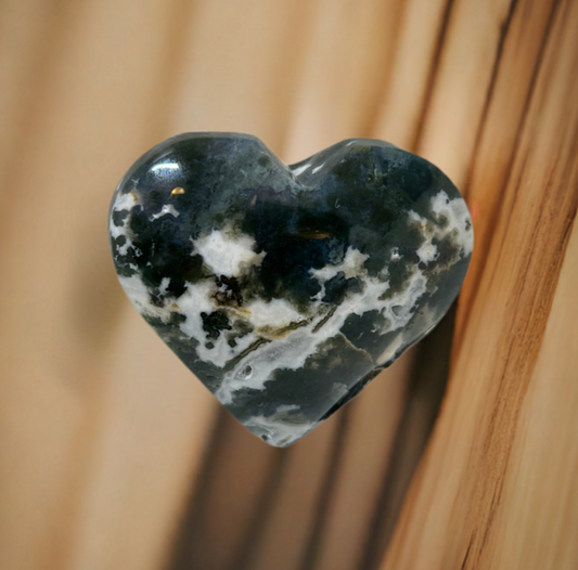 Moss Agate Heart Palm With Quartz Druzy Quartz Crystal