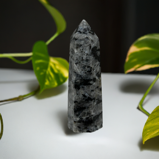 Larvikite Tower Crystal  Point Carved Polished Flash (C)