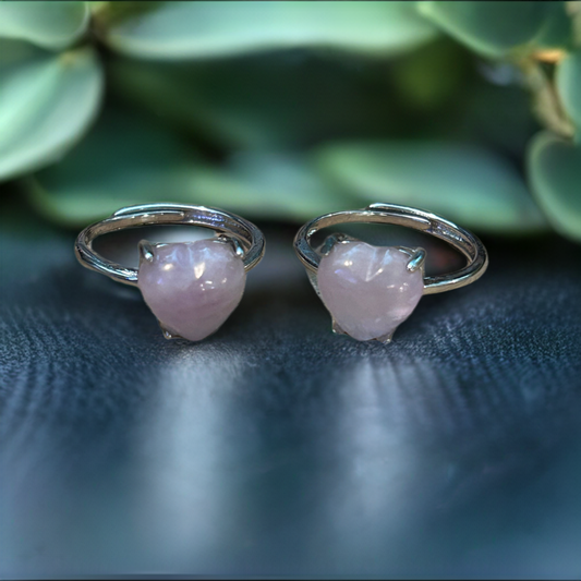 Kunzite Pink Heart Adjustable Crystal Ring Jewelry 925