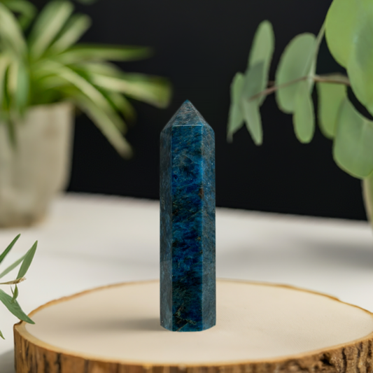 Blue Apatite Tower Crystal Point Flashy