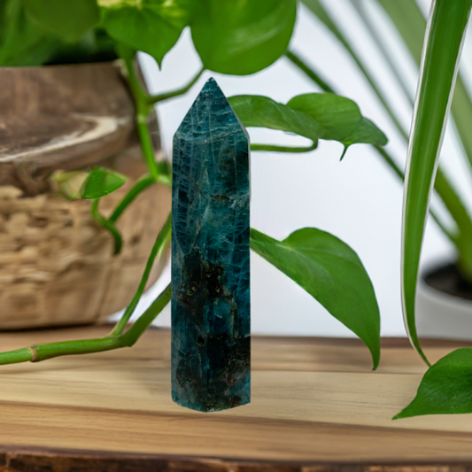 Blue Apatite Tower Crystal Point Flashy