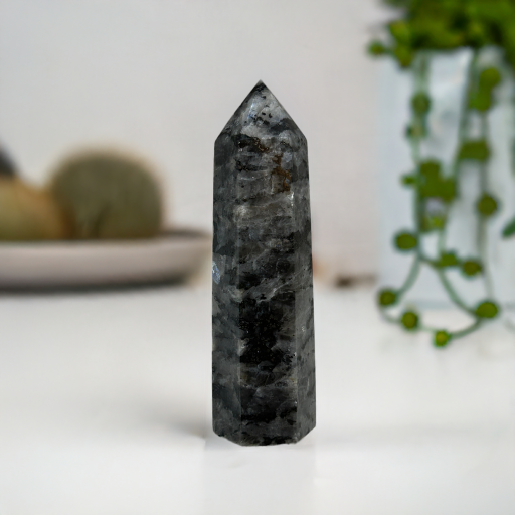 Larvikite Tower Crystal  Point Carved Polished Flash (A)