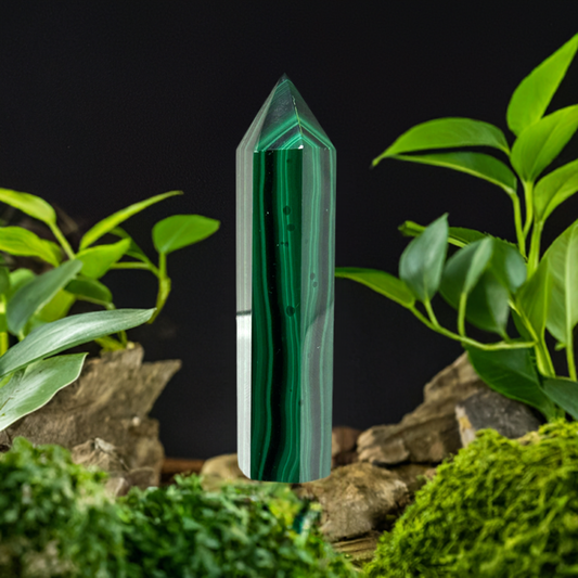 Malachite Tower Crystal  Point Carved Polished