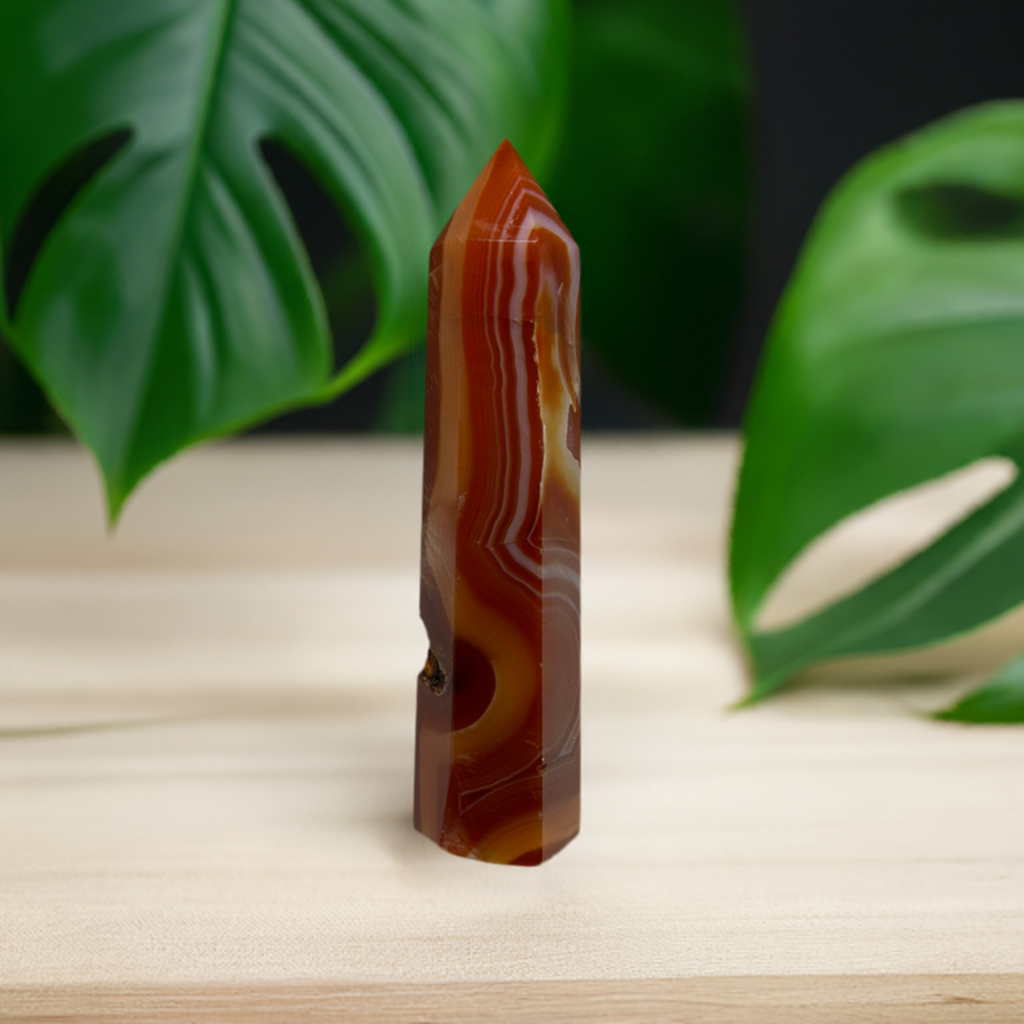 Carnelian Druzy Carved Polished Crystal Tower Stone