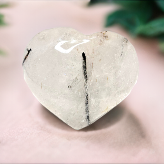 Tourmilated Quartz Palm Heart Carving Tourmaline Crystal