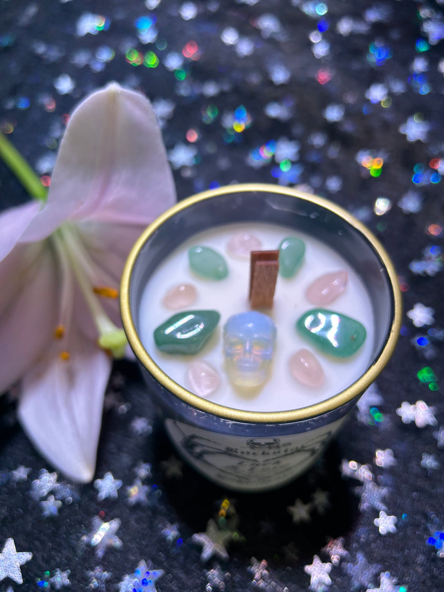 Love & Luck Candle Crystal Intention Crackling Wood Wick